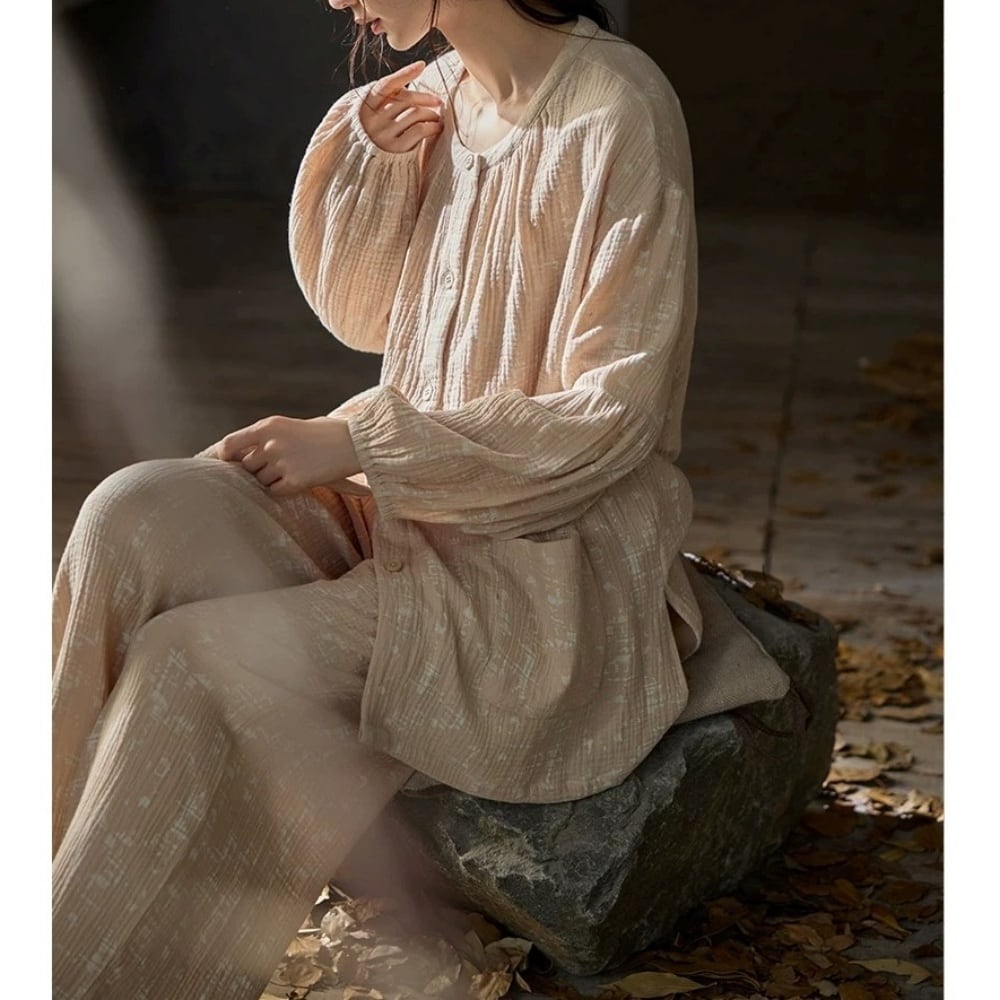 【M-XL】cotton100% print cardigan style pajamas p1714
