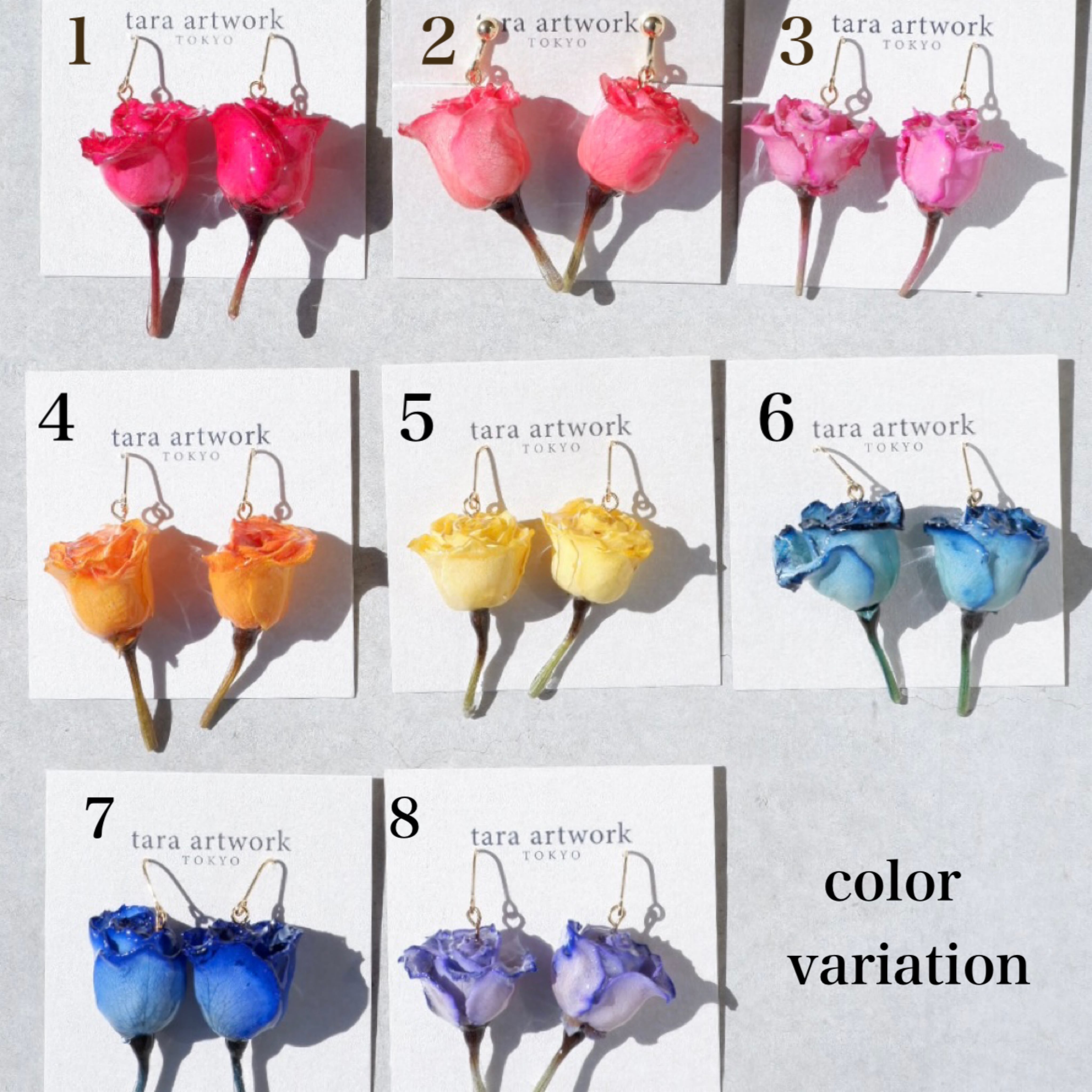 スクエア薔薇とお花のピアス　イヤリング スクエア薔薇お花ピアス イヤリング