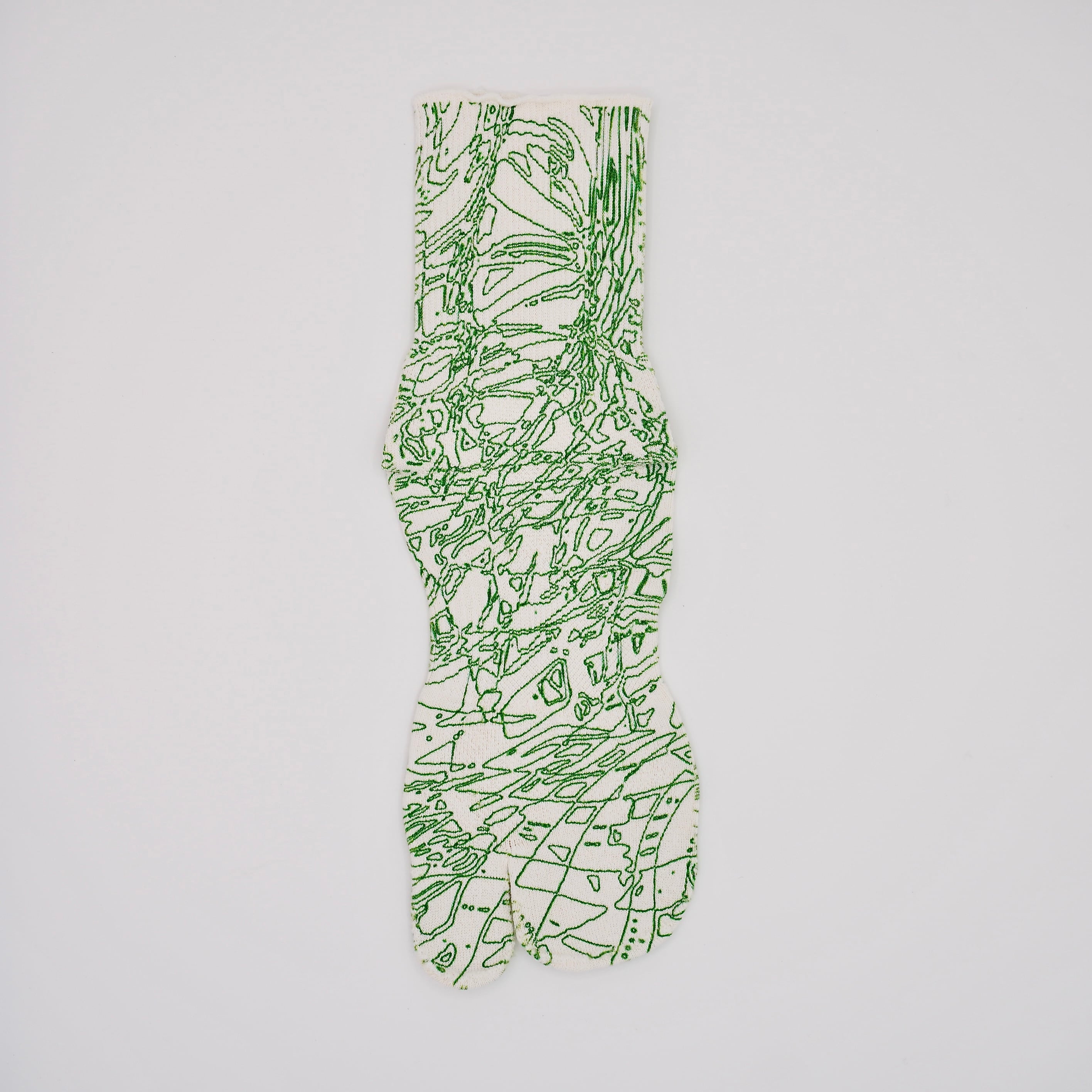ラインアート 緑 足袋和紙プリントソックス レギュラー丈