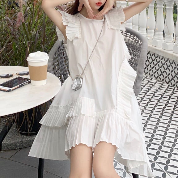 【再入荷】全2色フリルアシンメトリーワンピース | ROSE AURA powered by BASE