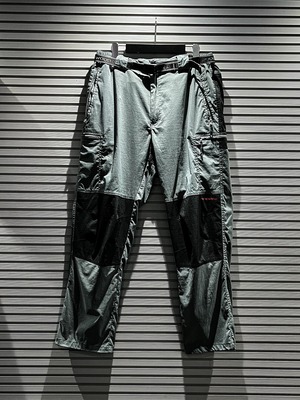 【X VINTAGE】Gray × Black Switching Design Belt Gimmick Nylon Cargo Pants