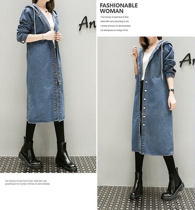 春新作 春物 レディース 春 ワンピース デニム シャツワンピース ゆったりワンピース 大きいサイズ フード付き アウター ロング丈 ジャケット 膝丈 膝下 長袖 大人カジュアル 春 秋 代 30代 40代 ブルー デニム P64 Kirari きらり