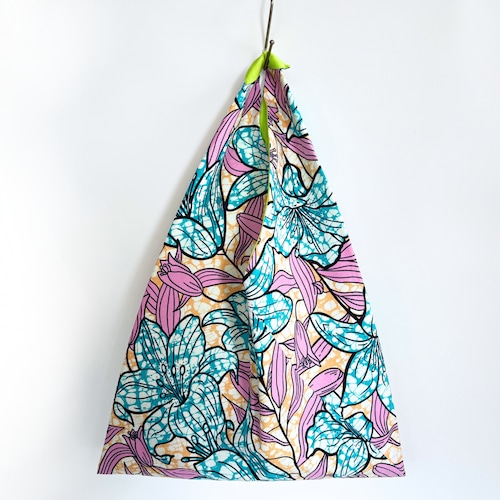 あずまバッグ M｜アフリカンプリント エコバッグ おしゃれ カラフル 普段使い パステル・リリーフラワー