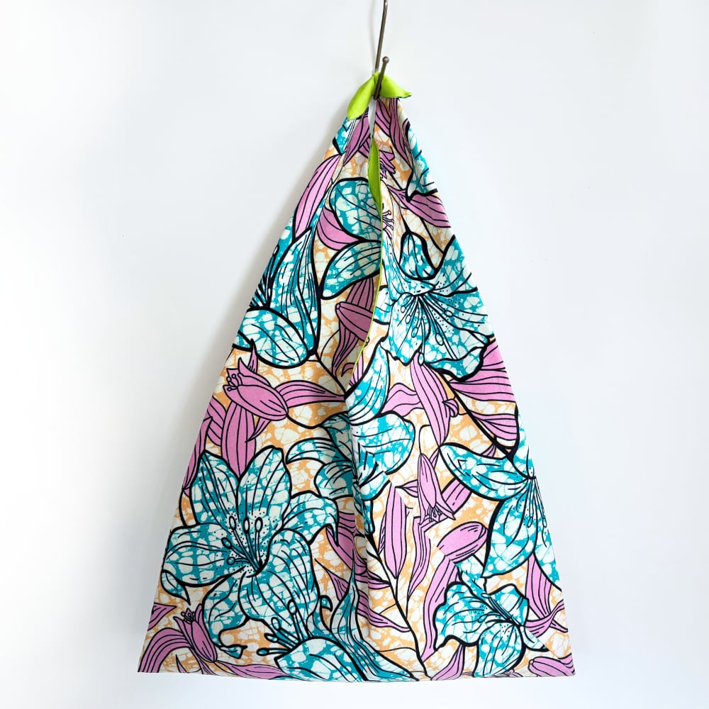 あずまバッグ アフリカンプリントM パステル・リリーフラワー エコバッグ おしゃれ カラフルな普段使い