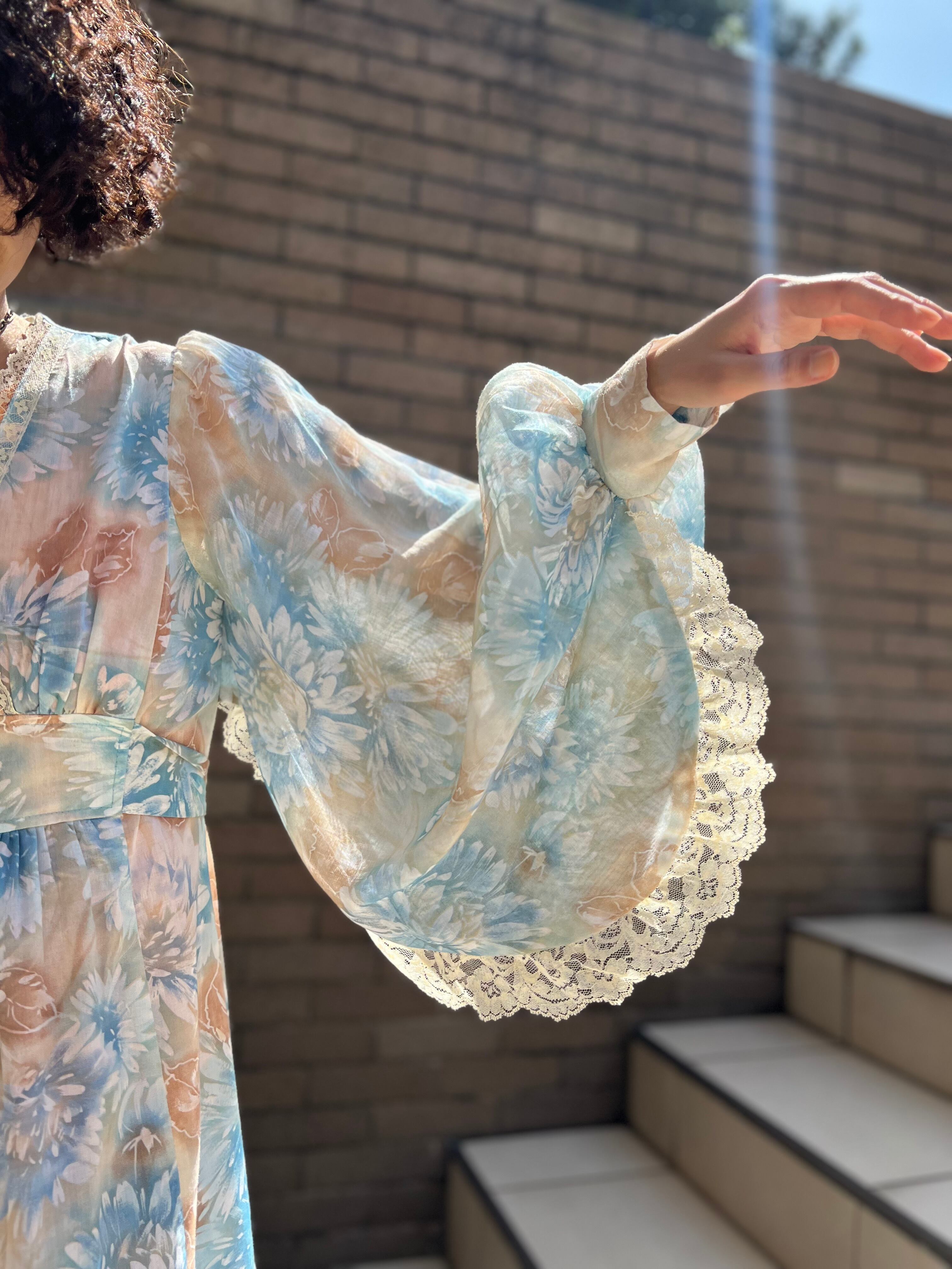 70s floral × lace dress ( ヴィンテージ 花柄 × レース ワンピース 