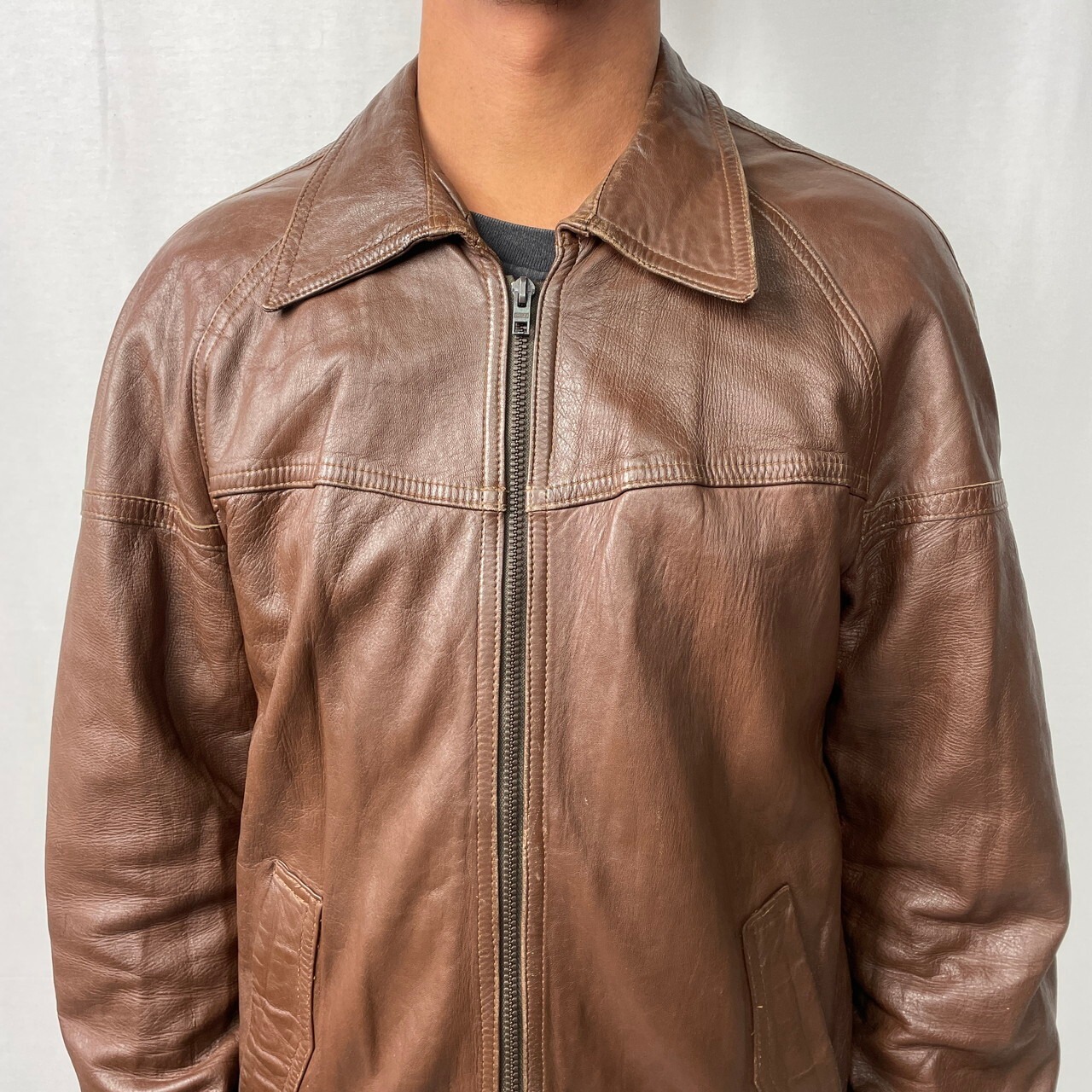 70〜80年代 ユーロ シープスキン レザージャケット メンズL相当 古着 