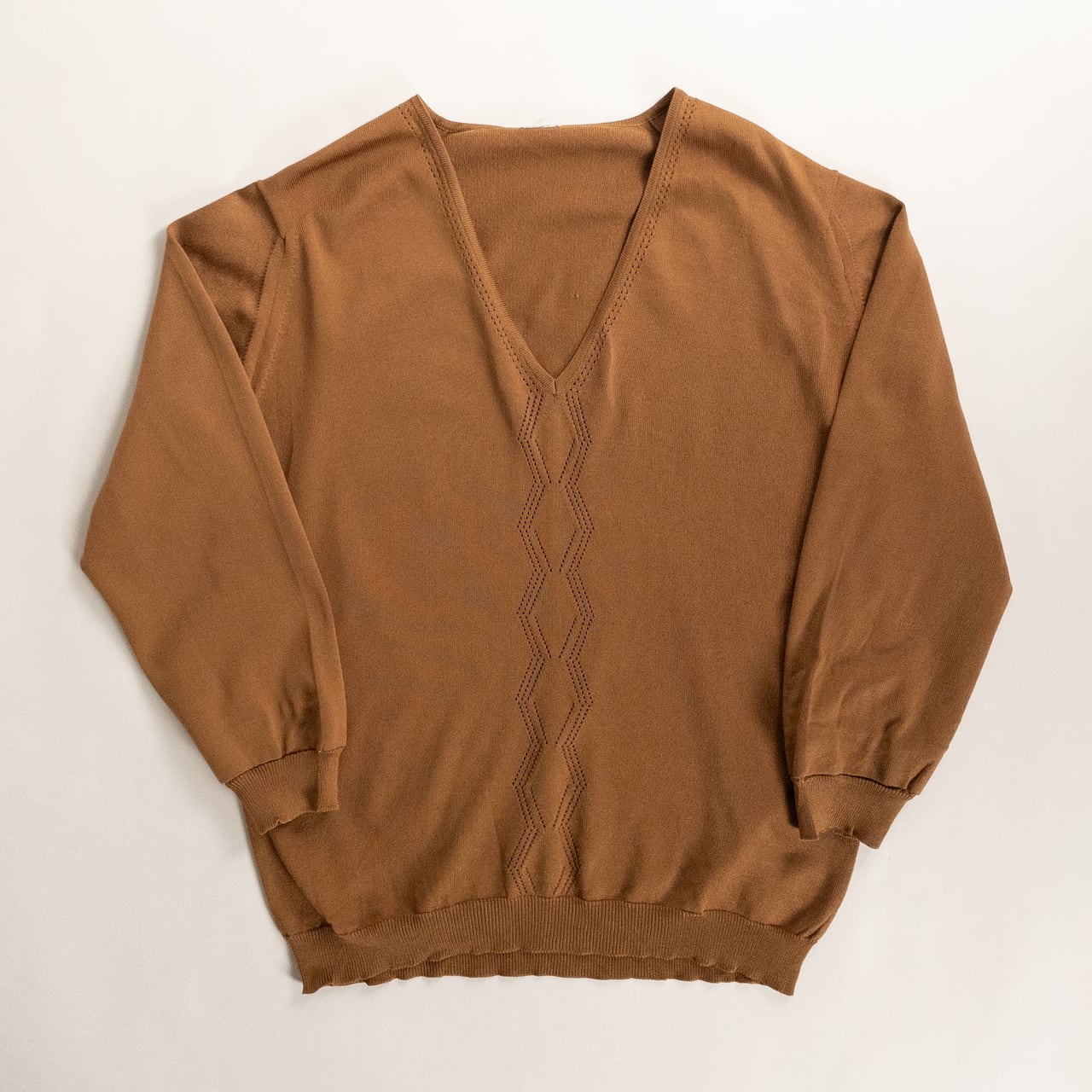 1970s Brown V Neck Sweater