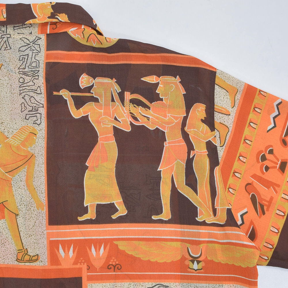 ●古着● エジプト壁画 刺繍 シャツブラウス エジプト壁画刺繍 プルオーバーシャツ チュニック 民族 ホワイト