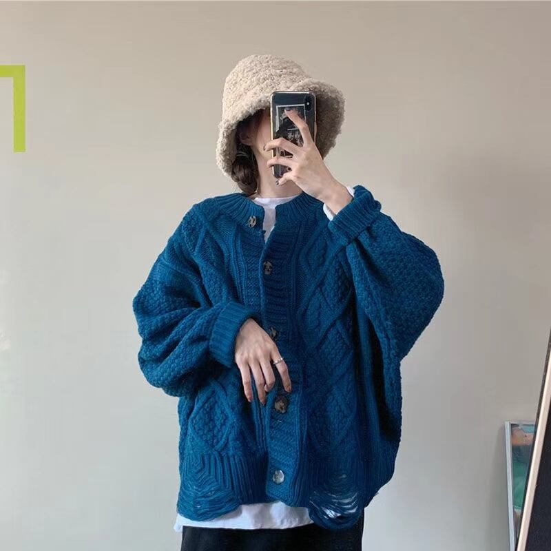 裾ダメージ　ケーブル編みカーディガン　AJ11013-A005