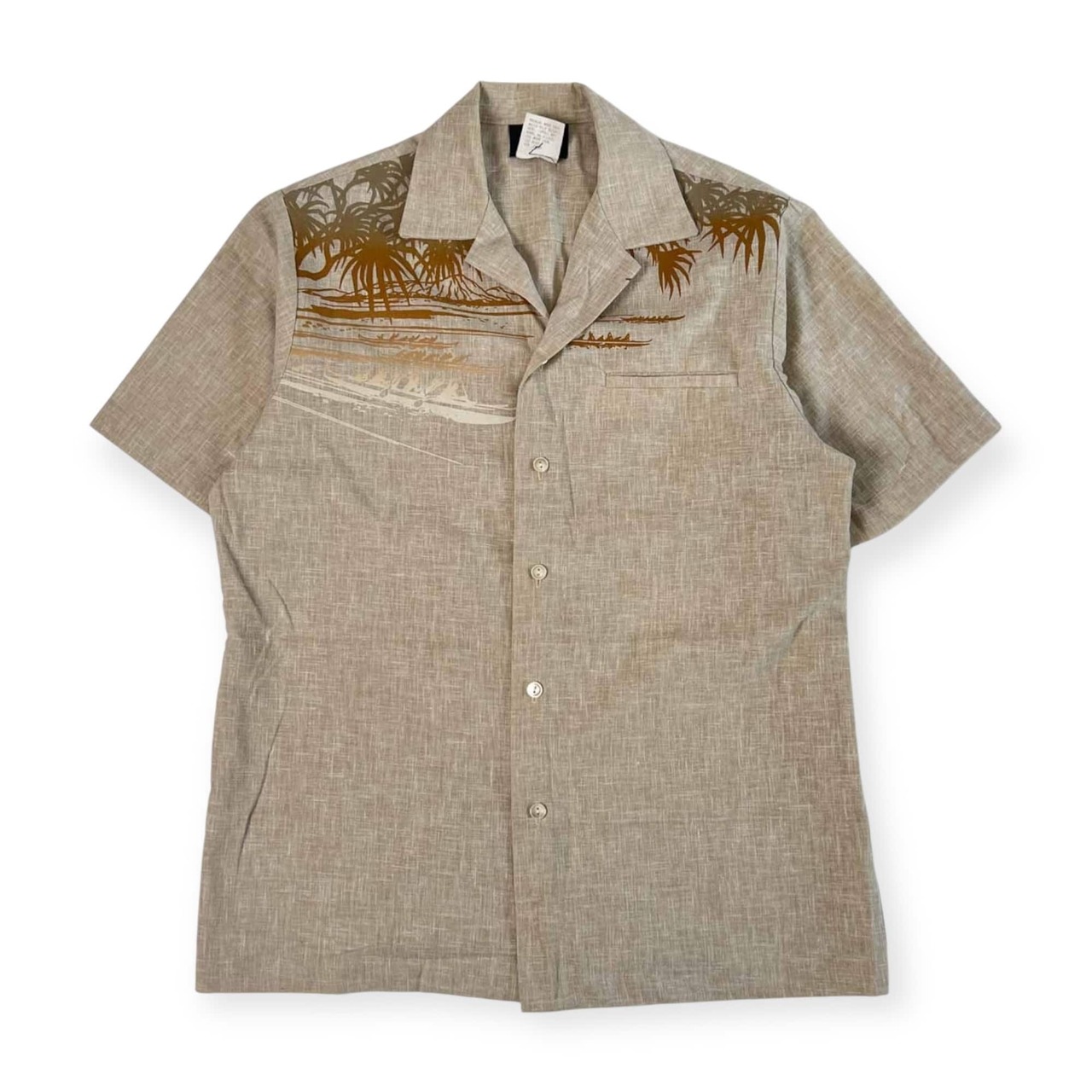 70s USA製 IOLANIHAWAII イオラニ ボタニカル柄 ハワイアンシャツ アロハシャツ S/ベージュ系 メンズ ビンテージ