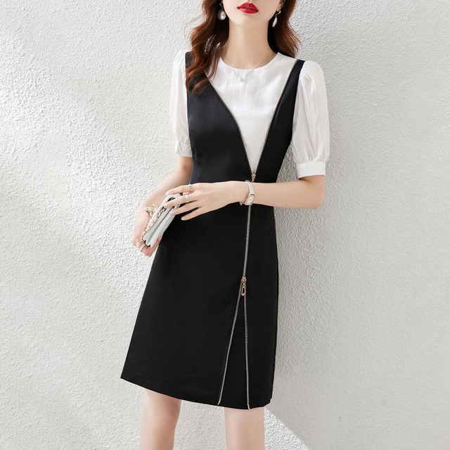 Dress 高級感 シンプル切り替えファスナーデートワンピース着心地良い M 7634 Nanastyle Dress 高級感 シンプル切り替えファスナーデートワンピース着心地良い M 7634 Nanastyle