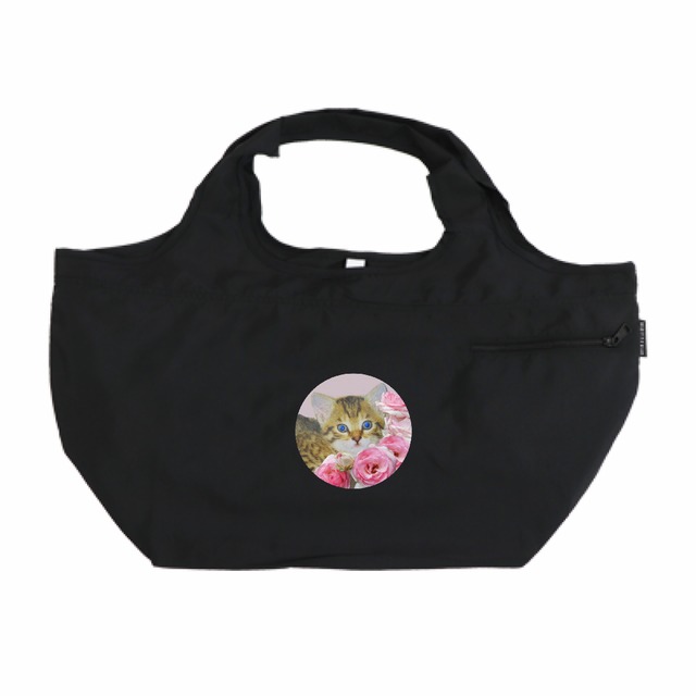 トートバッグ 猫 バラ rose 黒 【大容量】 25L ブラック ネコ バッグ cat 買い物 AIMI NATURE ARTS