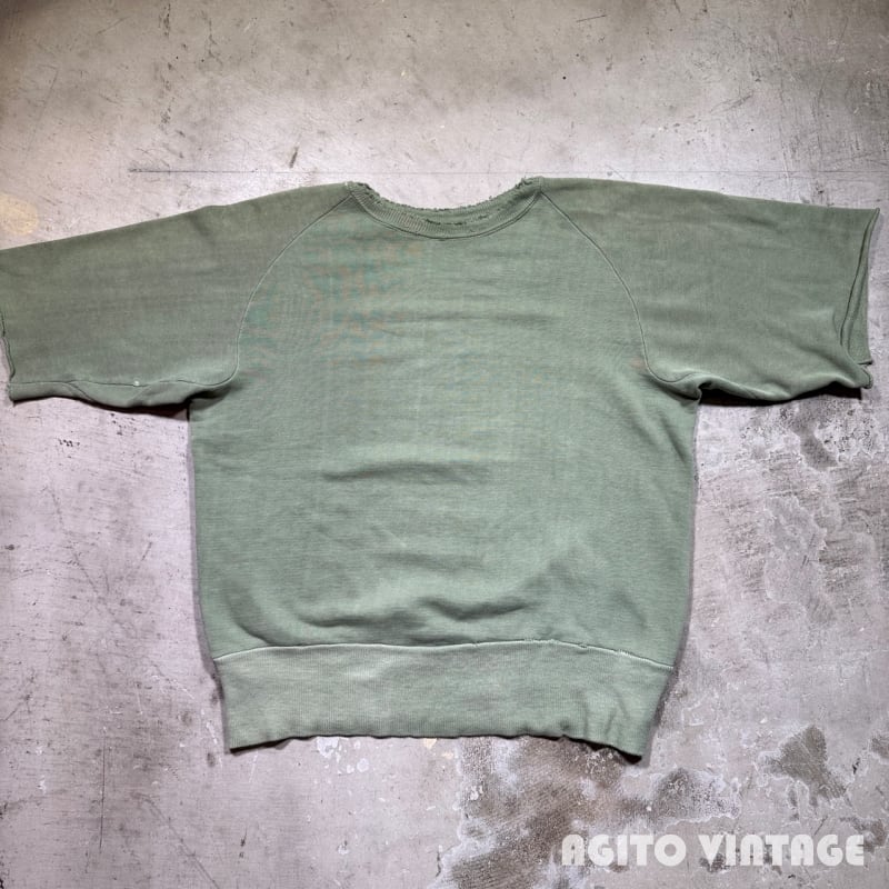 Unknown 50's~60's フリーダムスリーブスウェットシャツ カットオフ S/S カーキ 無地 リブ長 ハンドリペア有 M相当 50's~60's Unknown フリーダムスリーブスウェットシャツ カットオフ S