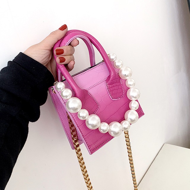 ミニスタイルパールサマーチェーン 夏物 真珠 ハンドバッグ 手作りハンドバック52945647486