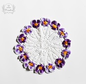 ヴィンテージ パンジーのクロシェドイリー イギリス製【sa786】