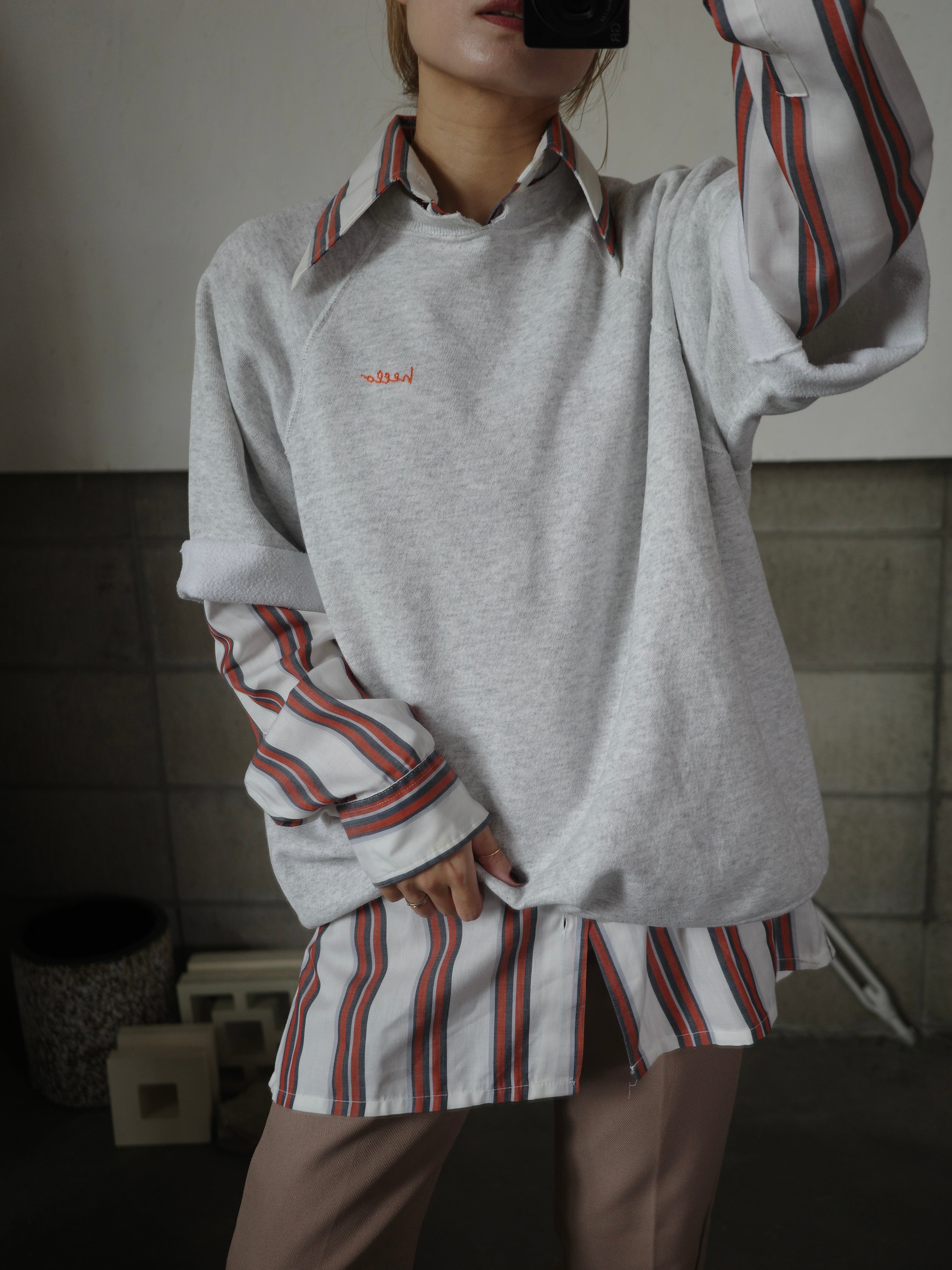 <vintage>gray half sleeve sweat