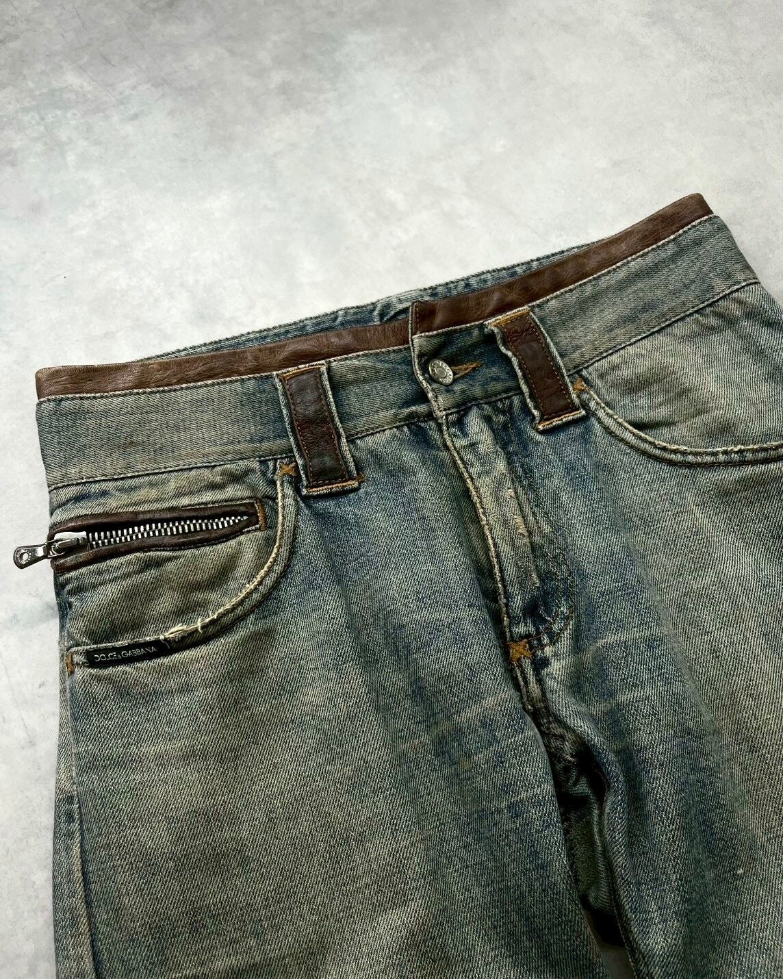 00s DOLCE&GABBANA Leather Piping Damage Denim Pants ITALY製 | VOLAR