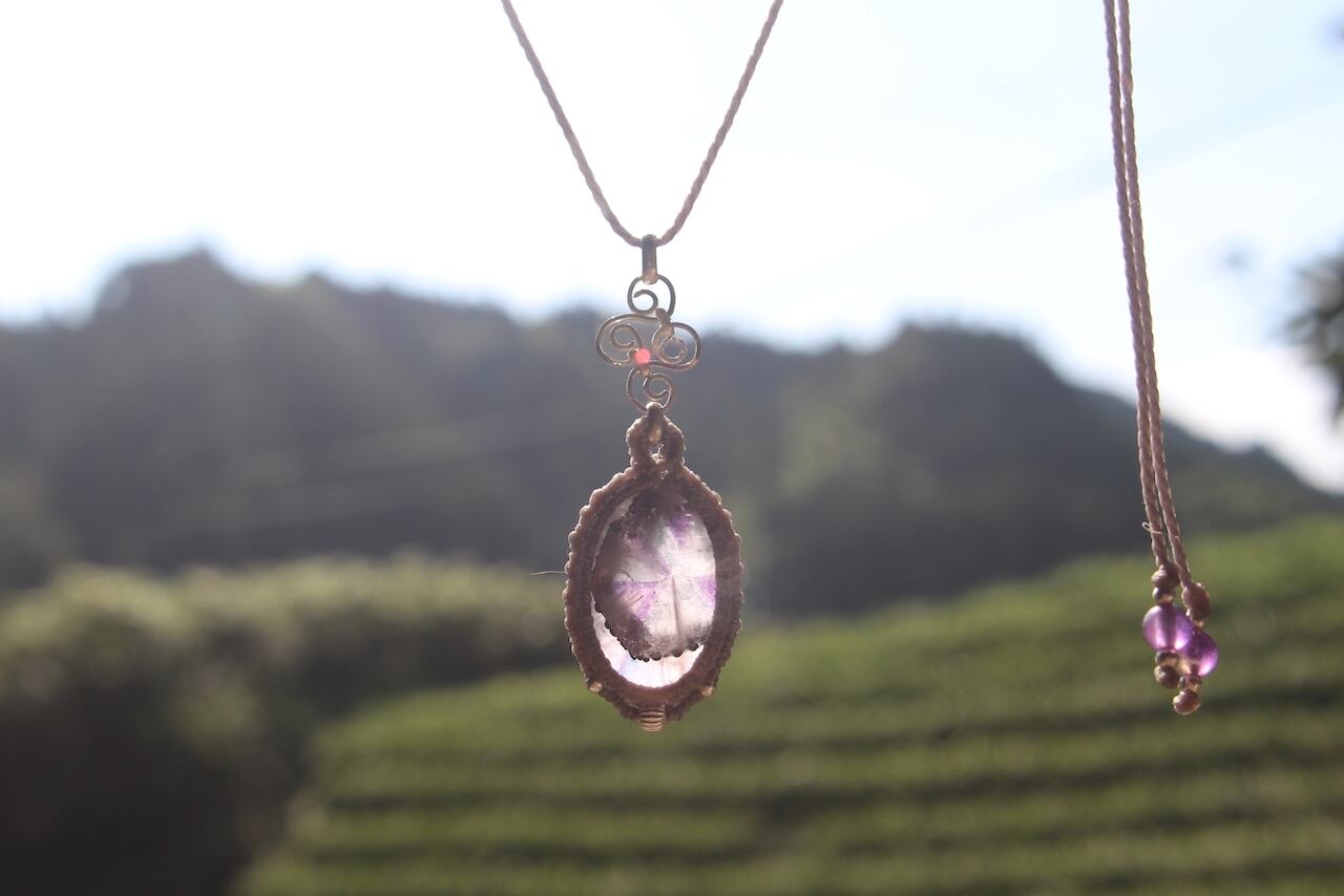 Trapiche amethyst silver925 wirework micro macrame pendant