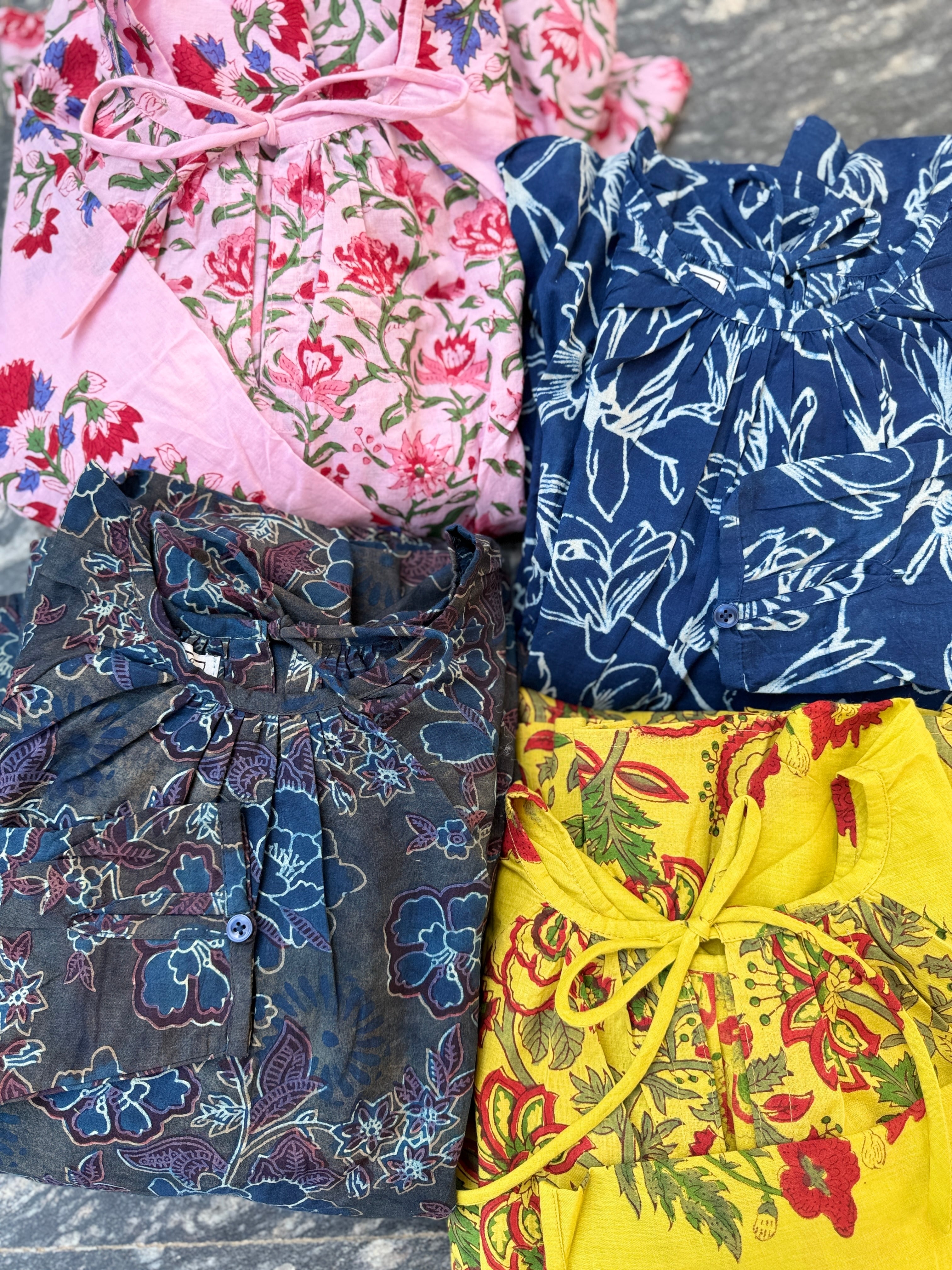 saruche ブロックプリント Raglan ギャザーワンピース Pink | saruche