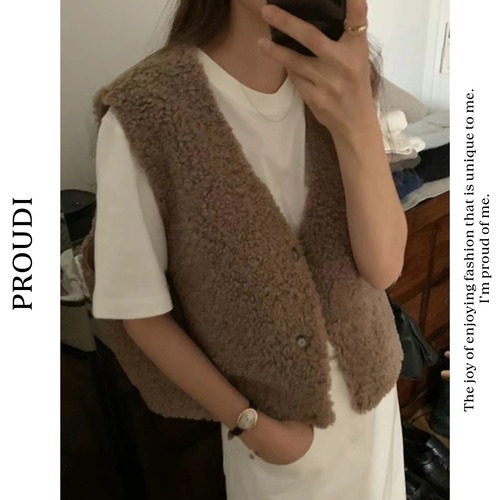 【ボタンフロントボアベスト 】P02130