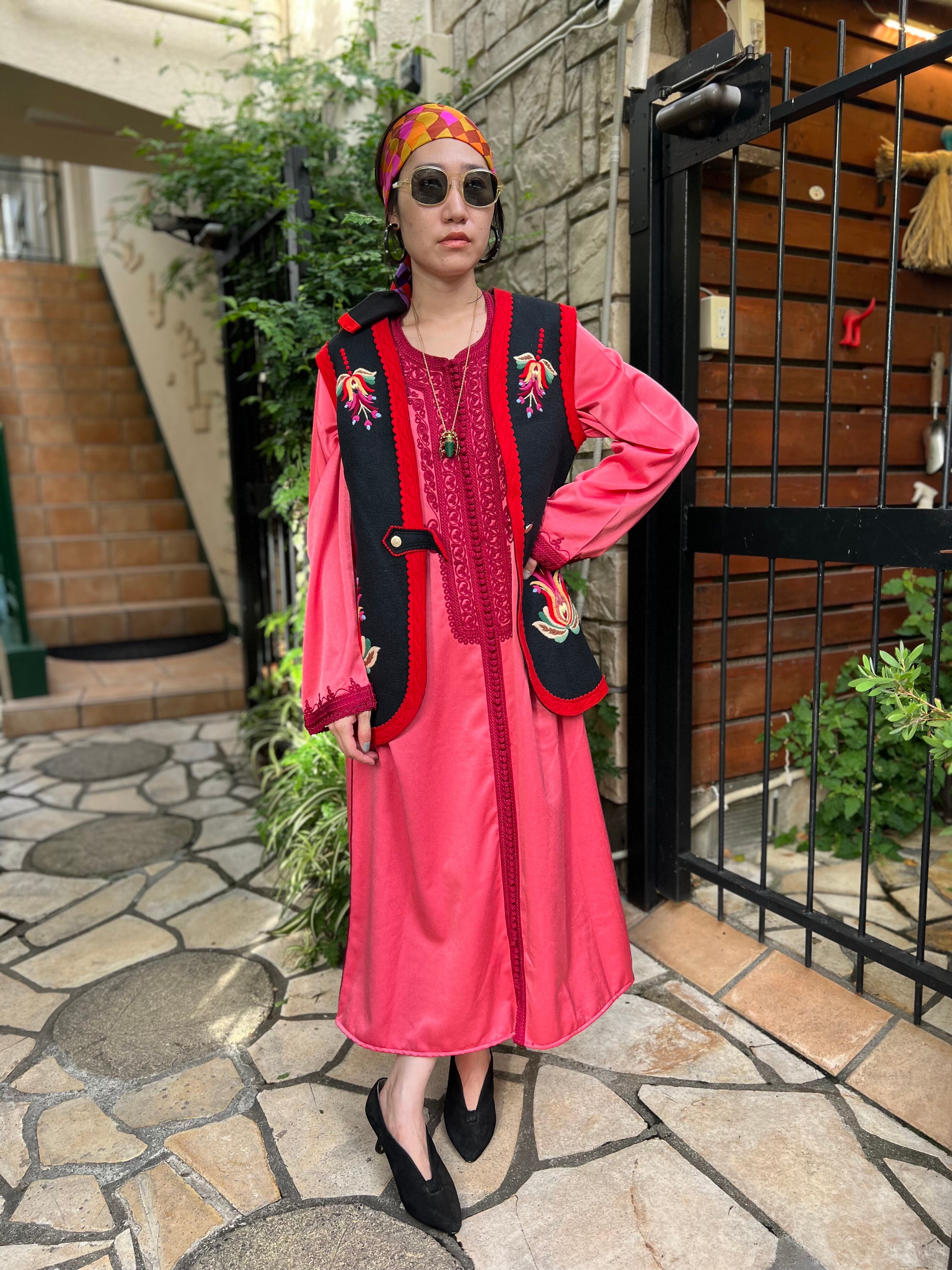 Vintage moroccan pink embroidery dress ( ヴィンテージ モロッカン 