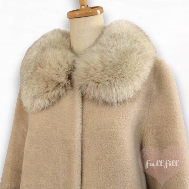 オーストラリア産ウール ベージュファーロングコート ムートン 古着