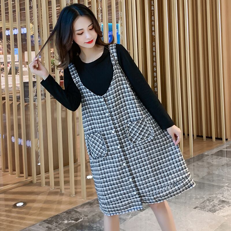 【新作】【送料無料】 マタニティウェア2019秋冬新作スーツベースシャツ+ミドル丈チェック柄ベストスカート妊娠2点セット-アリババ オータム 秋物 ウィンター 冬物 expec298734394378