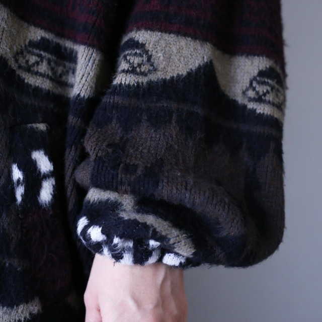 nordic pattern over silhouette zip-up hoodie ecuador knit