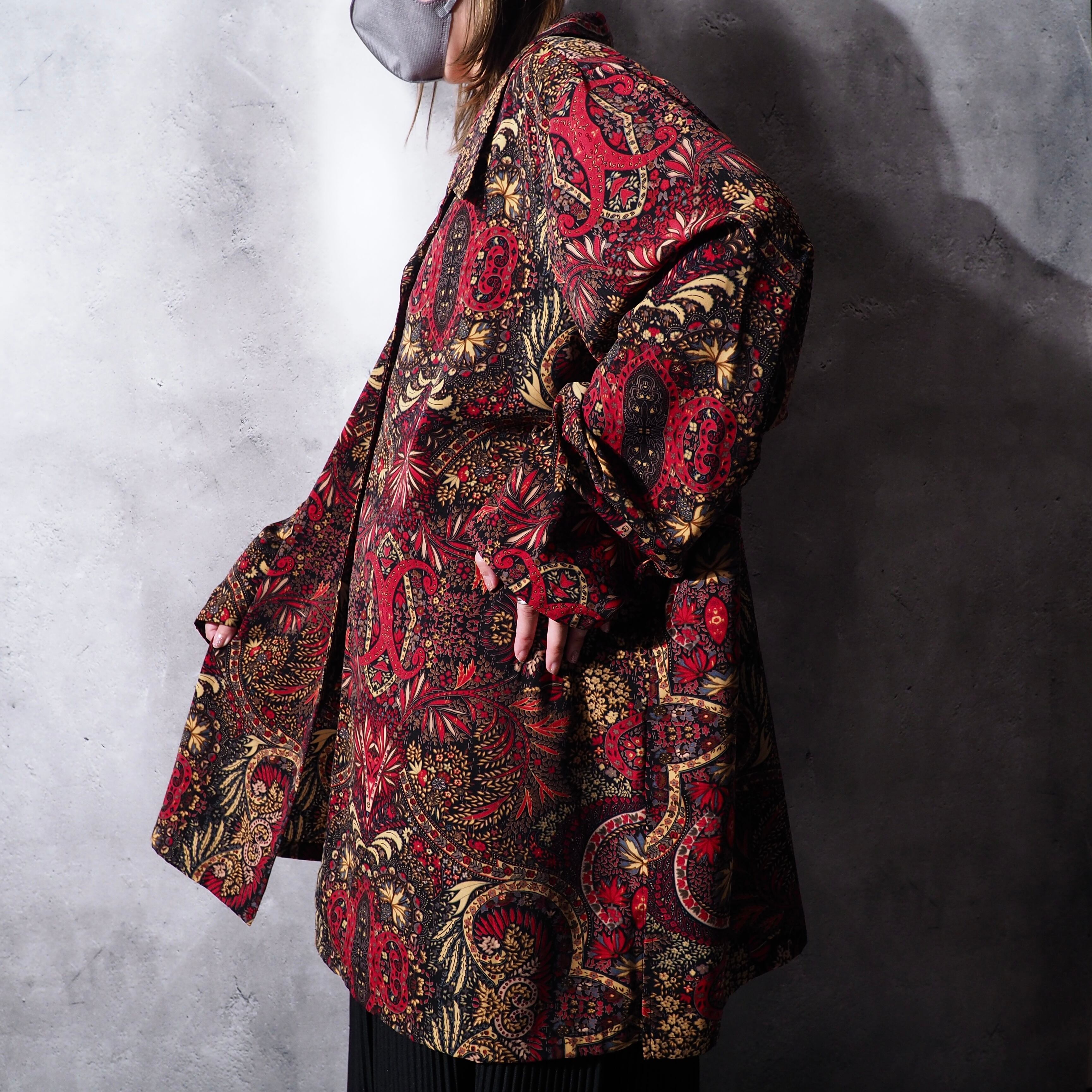 1990s Dark ethnic tribal art pattern Design vintage Drape loose shirt