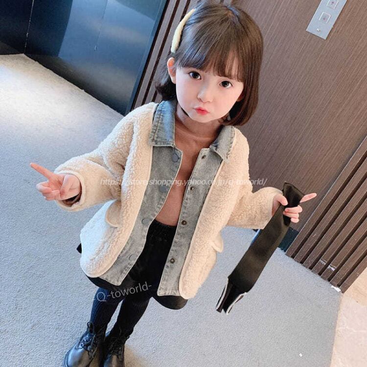 80 130 切替デニム アウター コート ジャケット ガーリー ナチュラル 女の子 男の子 子供服 Q Toworld キュートワールド 子供服