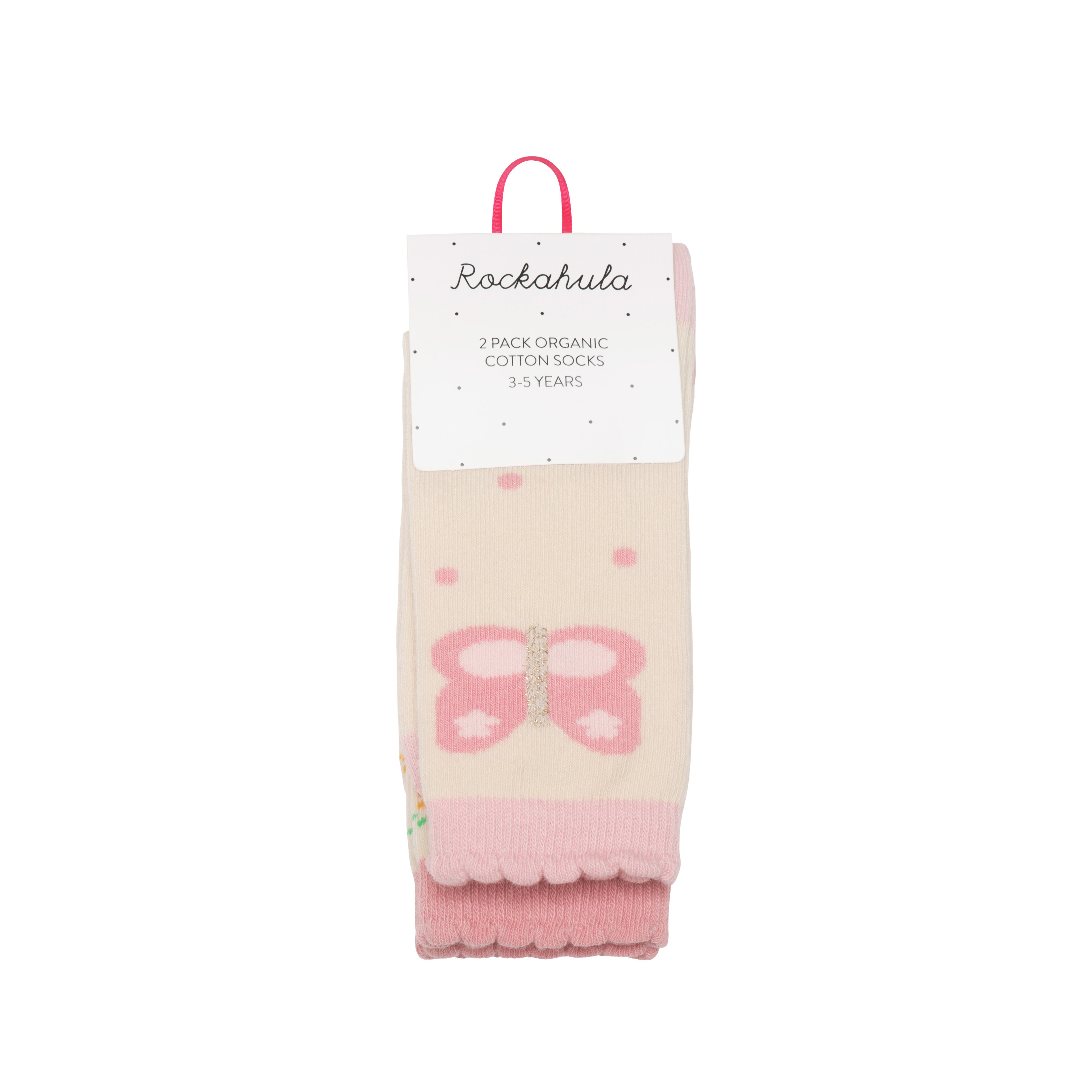 SC02422-1-Tiny Blossom Butterfly 2 Pack Socks 9-12 Jnr-CREAM