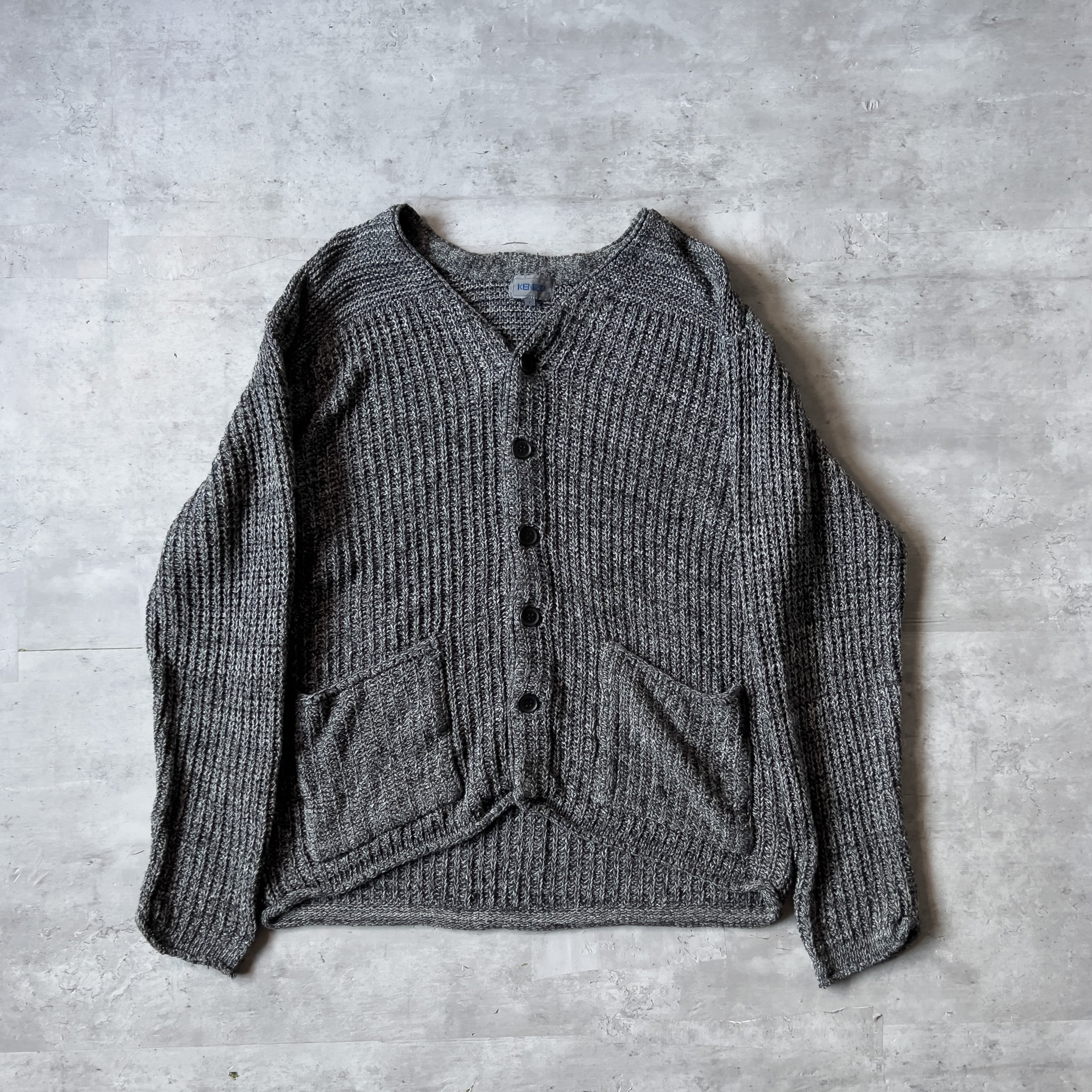 80s-90s “KENZO” gray color silk low garge knit cardigan 80年代 90 ...