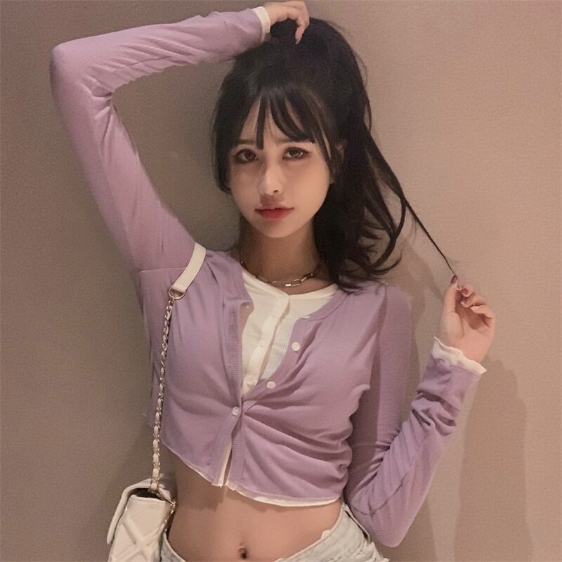 ニットセーター レディーススリムショートカーディガンジャケット スプリングトップス 春物 ブラックストロベリース51732365388