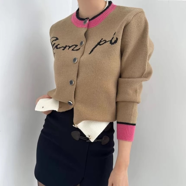 bicolor crewneck alphabet print cardigan(2color)<t2151>