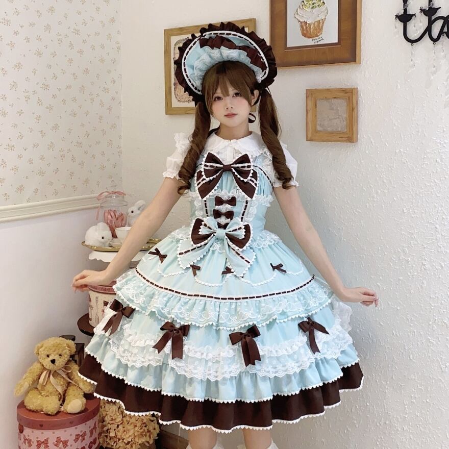 ゴスロリ・ロリータドレス 甘ロリ クラシカル JSKチェック 多段フリル リボン ロリータファッション 【はじめてでも安心】多段フリル×リボン装飾 甘
