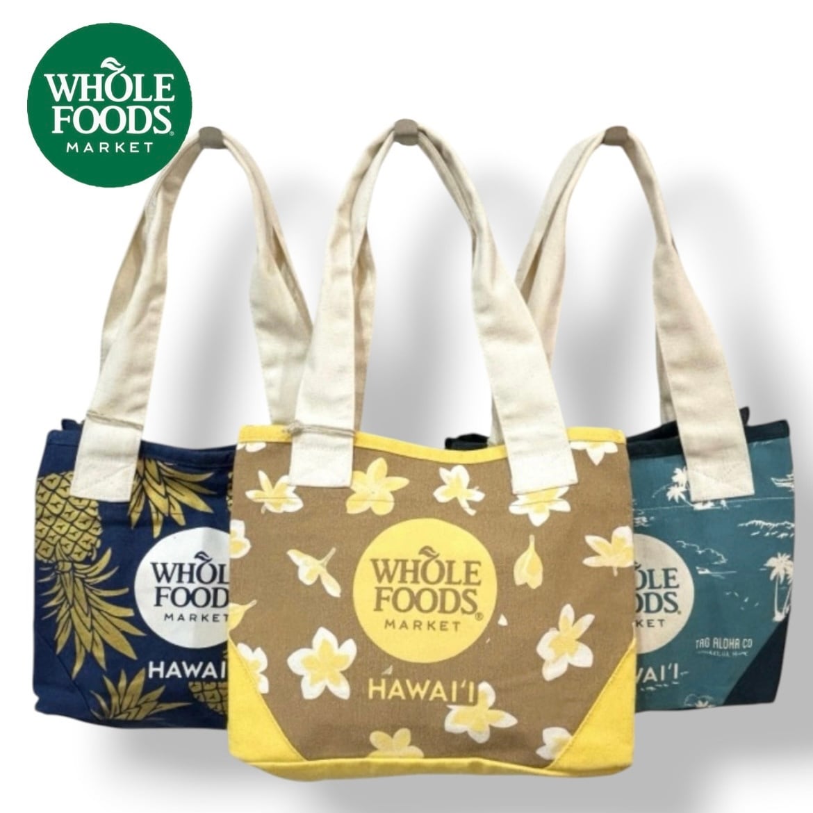 【お約束の品】まとめ７点分 トートバッグ サブ ショルダー ハワイ ハンドメイド WHOLE FOODS MARKET】ホールフーズ ミニトートバッグ バッグ ブルー