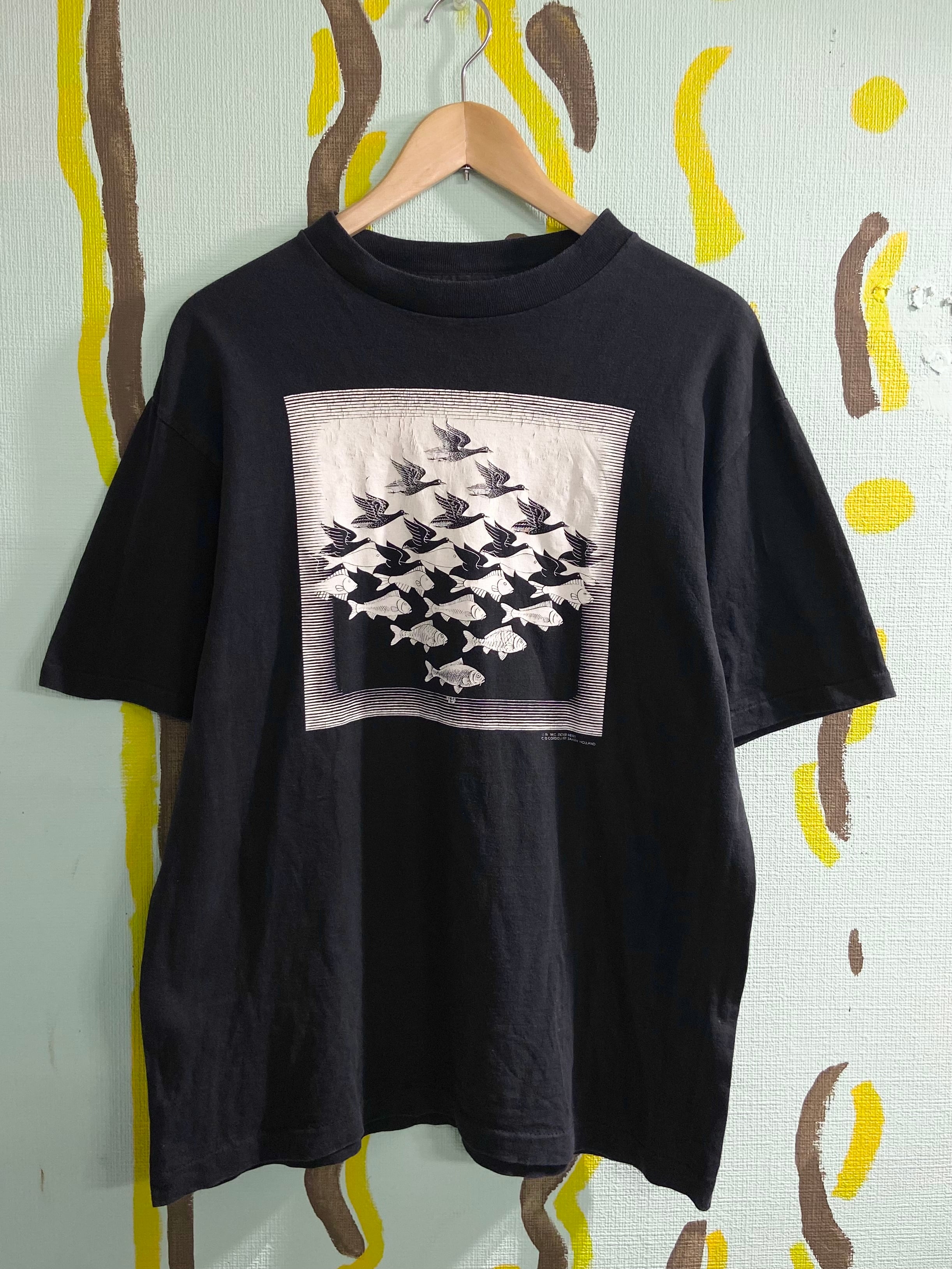 90s 1991 M.C. Escher エッシャー 鳥 魚 騙し絵 トリックアート T