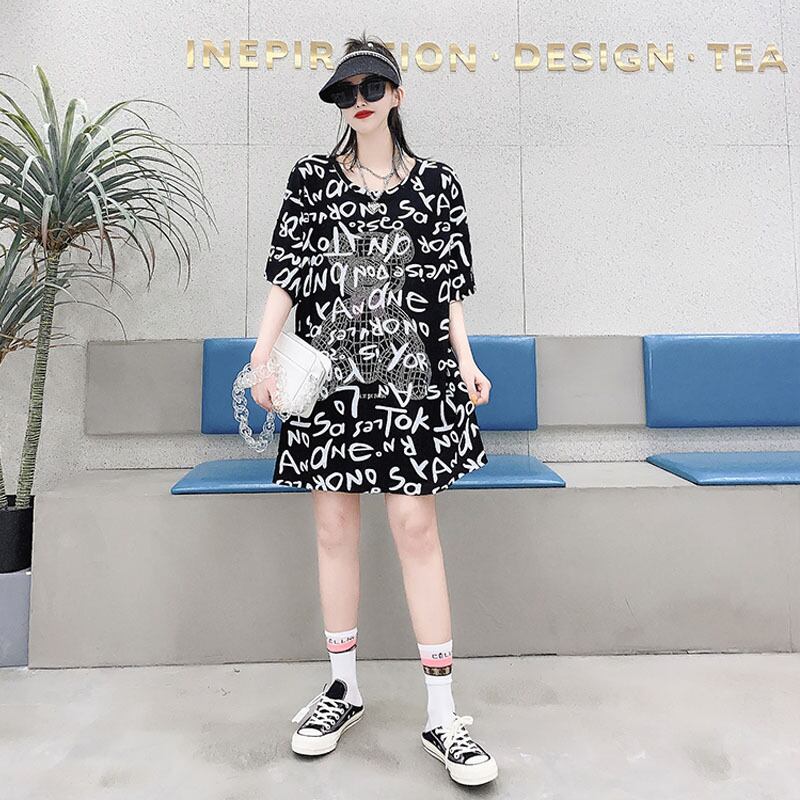 サマードレス ロング薄手カジュアルスカート プルオーバー ルーズ 大きめサイズ 夏物 ミックスインファッション3606829492