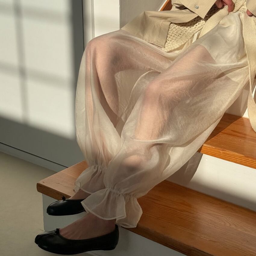 sheer hem frill wide-leg pants L0572