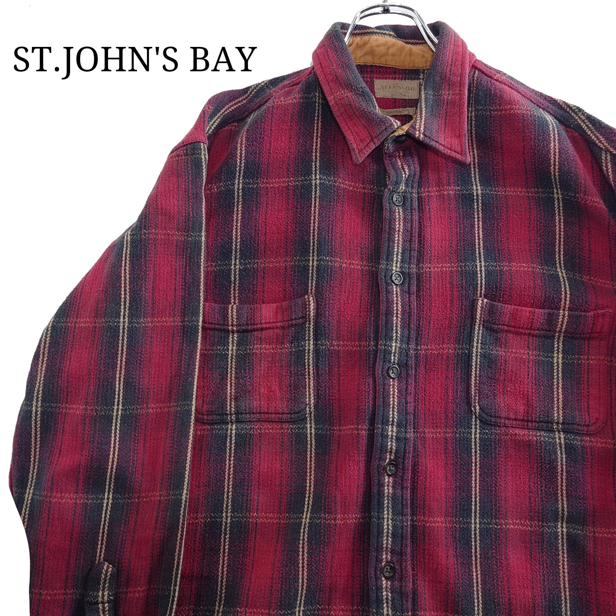 ST.JOHNS BAY オンブレチェック ヘビーネルシャツ L-XL レッド系