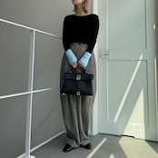 袖バイカラーシアーニットCS/ブラック