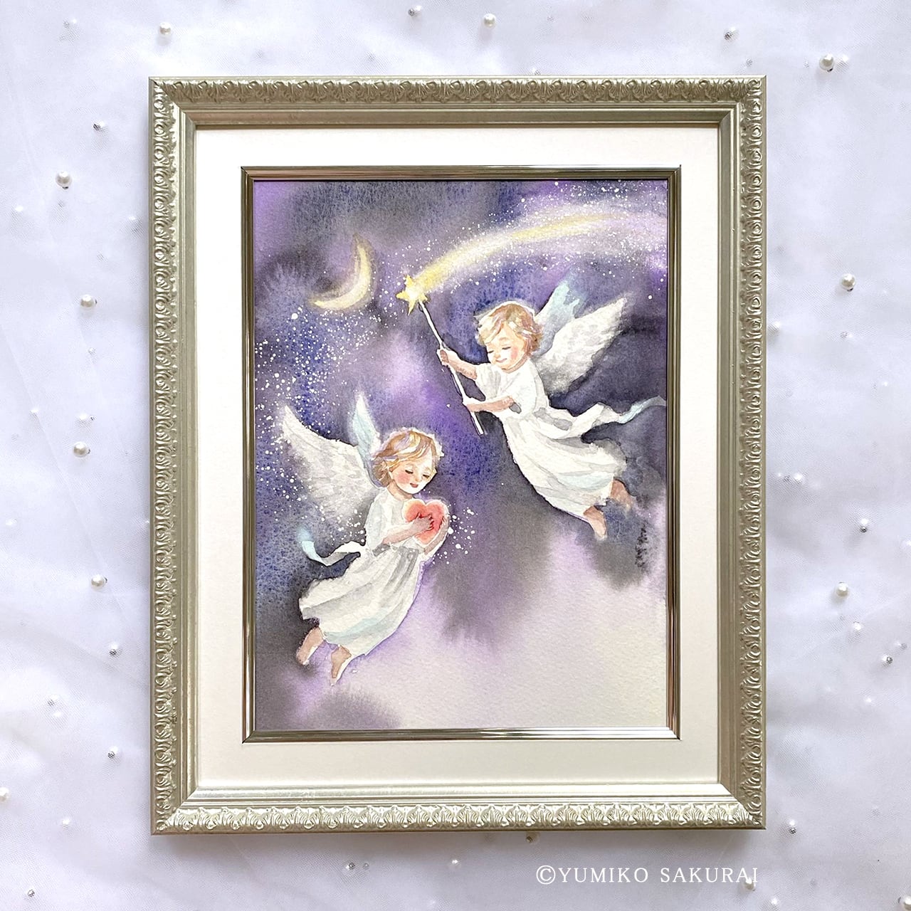 原画 『愛は光になって 』 水彩画 天使の絵 | 幸せの水彩画 ヒーリング