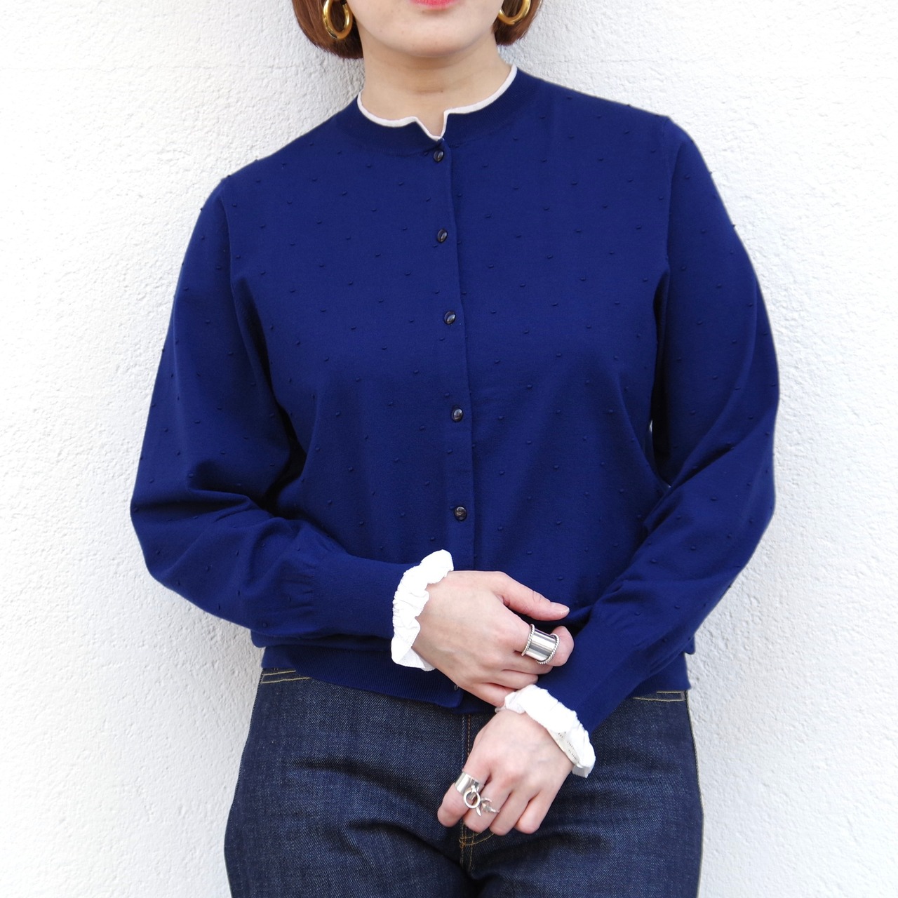 Pale Jute dots knit CD navy × white