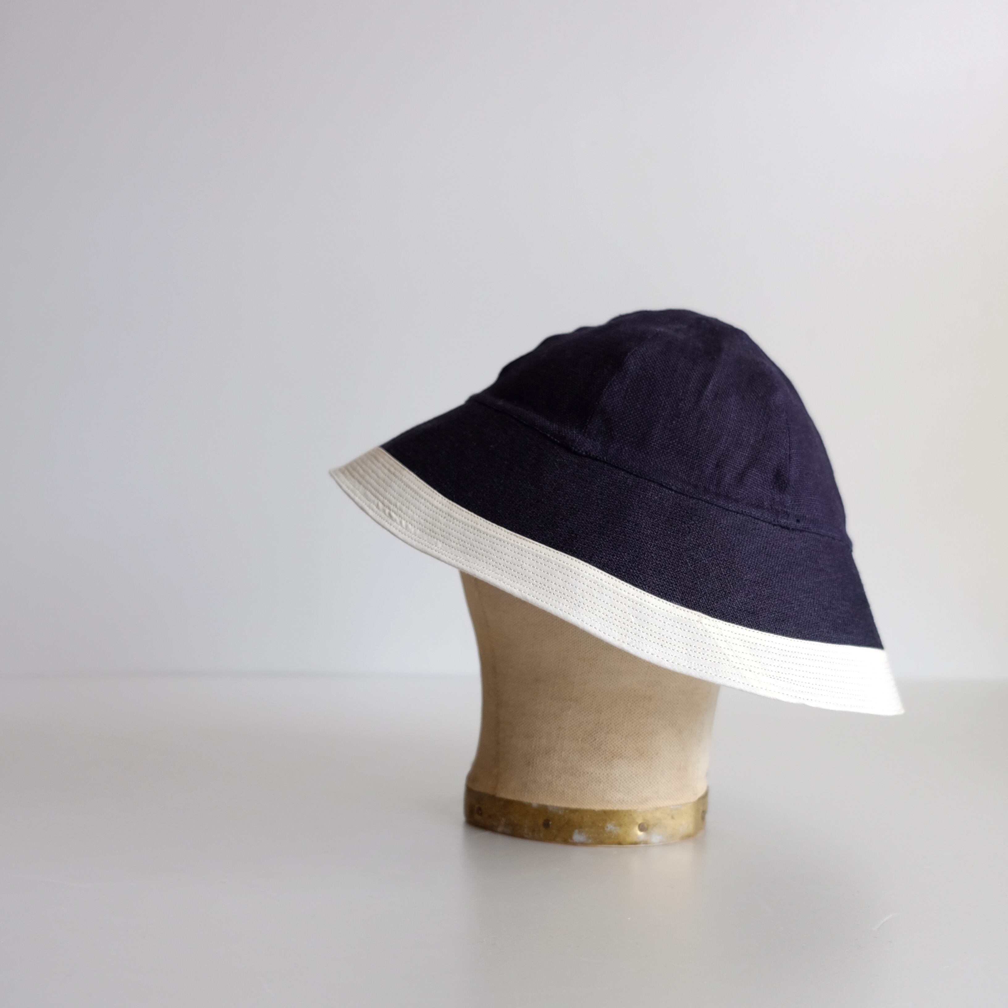セーラーハット リネン 【 紺にオフ白 】ライン／sailor hat linen 