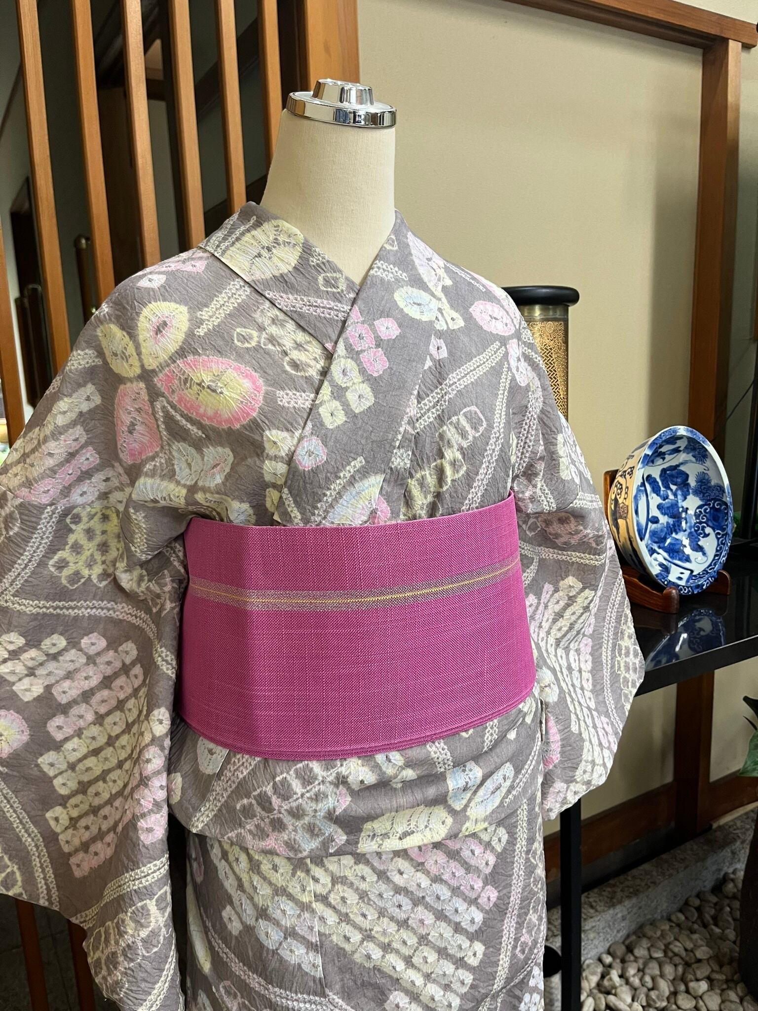 有松絞り浴衣グレー