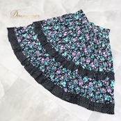 フォークダンス 衣装 スカート ブラック系 花柄 ドット柄 水玉 黒 紫 緑 チロリアン チロルスカート カントリー かわいい フラワー フリル 総柄 ダンス衣装 イベント 練習 レッスン パープル系 グリーン系