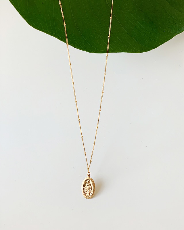 Gold oval coin necklace / Mary     OBH-023