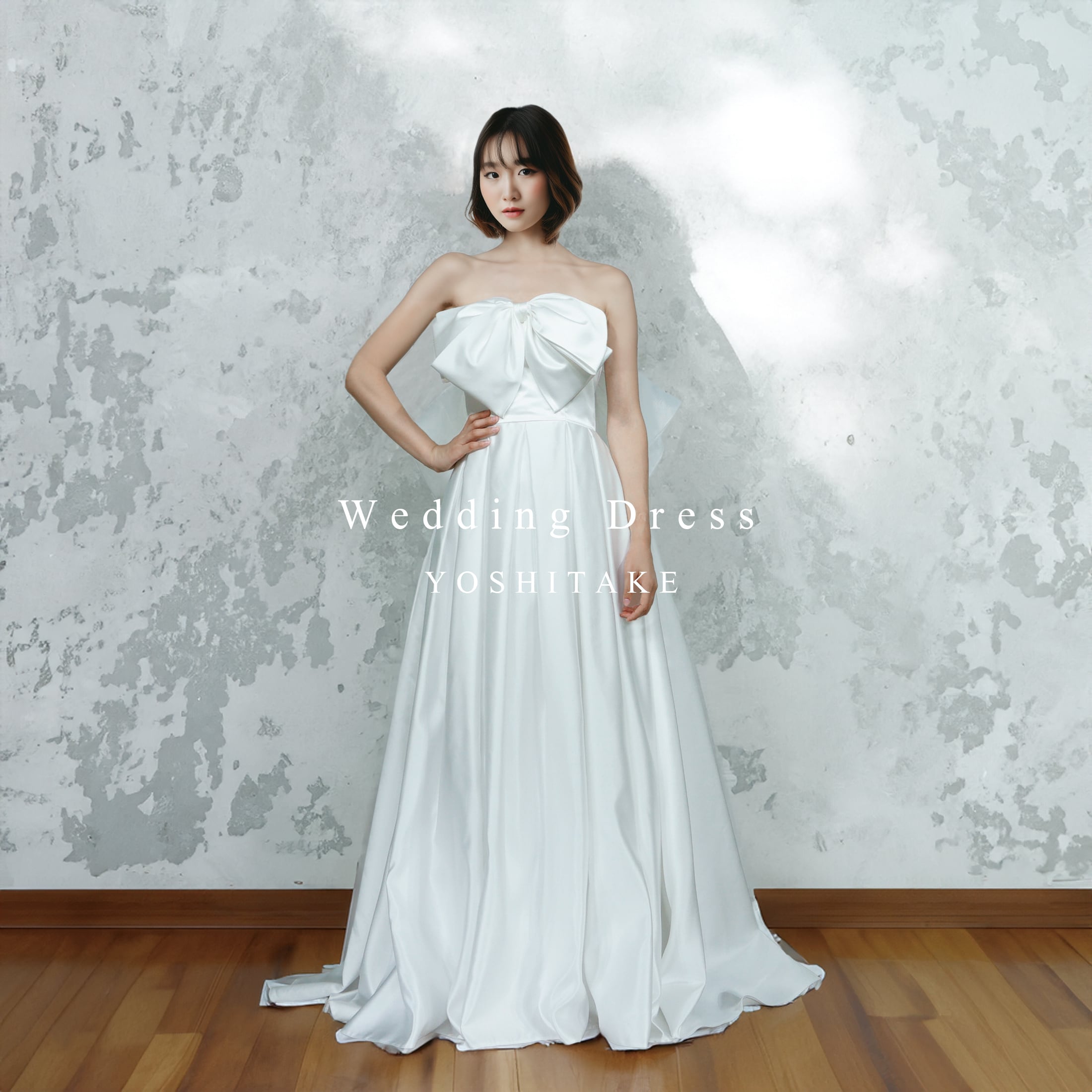 【試着のみ】パニエ付き　韓国　サテンウェディングドレス　白　7号/9号/11号 試着のみ】パニエ付き 韓国 サテンウェディングドレス 白 7号/9号/11号