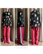 fruit pattern black sheer shirt-4717-5