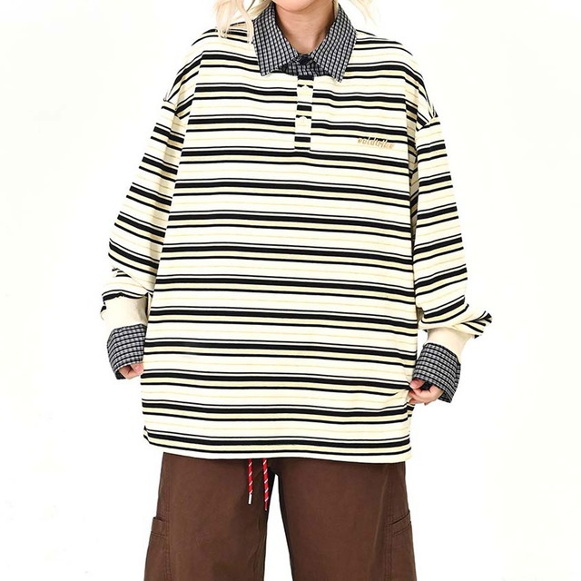 ボーダーレイヤードストリートトップス 2col   R01495